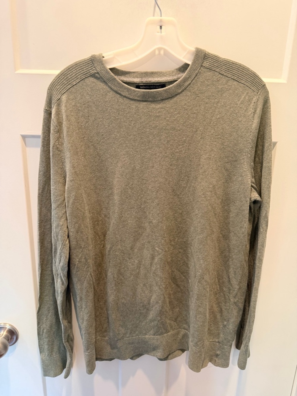 Banana Republic Silk Linen Sweater Lrage Green Lightweight Crewneck Pullover